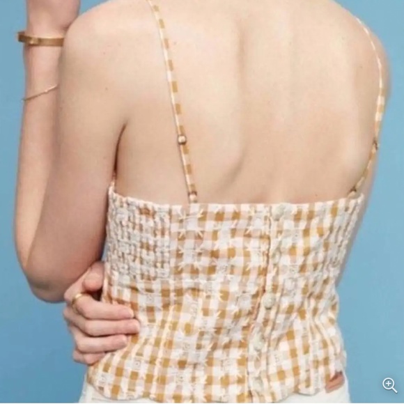 Anthropologie Maeve Mustard Yellow Gingham Embroidered Tank Top Size 8 - Picture 2 of 10